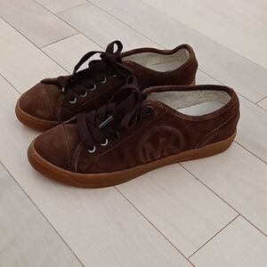 Michael Kors Women's Suede Signature Logo Detail Sneaker Shoes Brown 7.5 M
